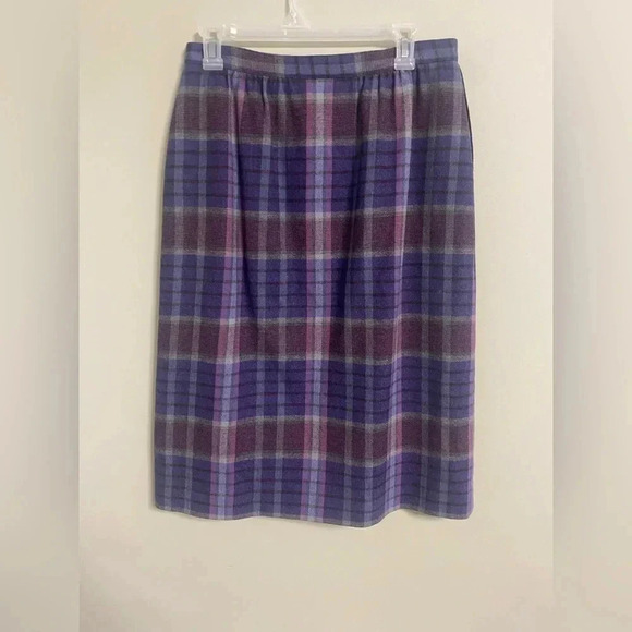 Vintage Pendleton Purple Tartan Wool Midi Pencil Skirt Plaid Size 14 Made USA - Picture 1 of 7